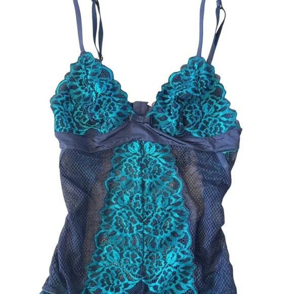2/$30 La Vie En Rose New With Tags Teal Lace Bodysuit Size Extra Small - Picture 3 of 7